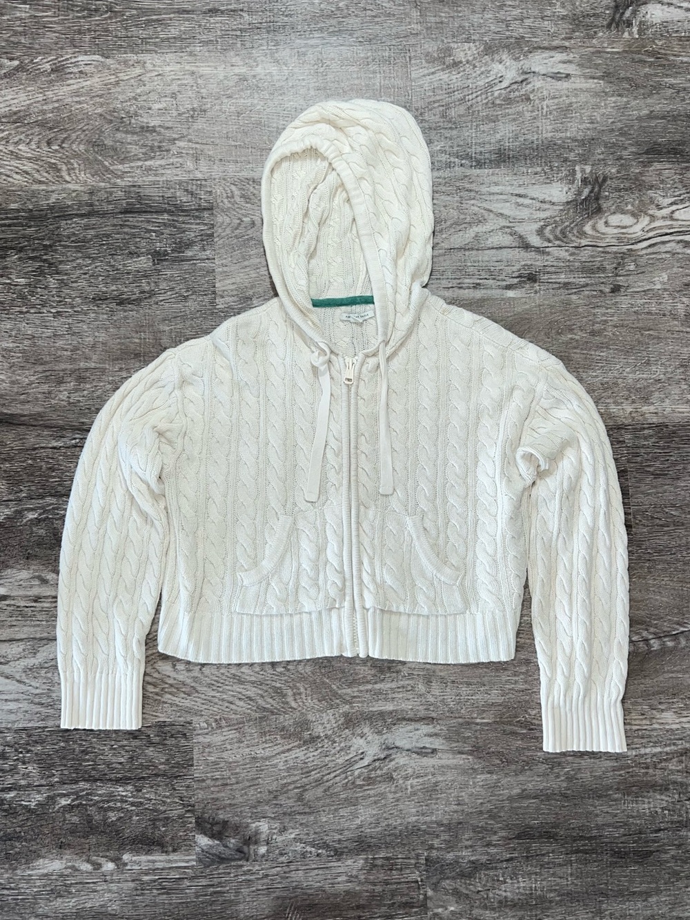 American Eagle Cream Cable Knit Cropped Zip Up Jacket Women’s Size Large